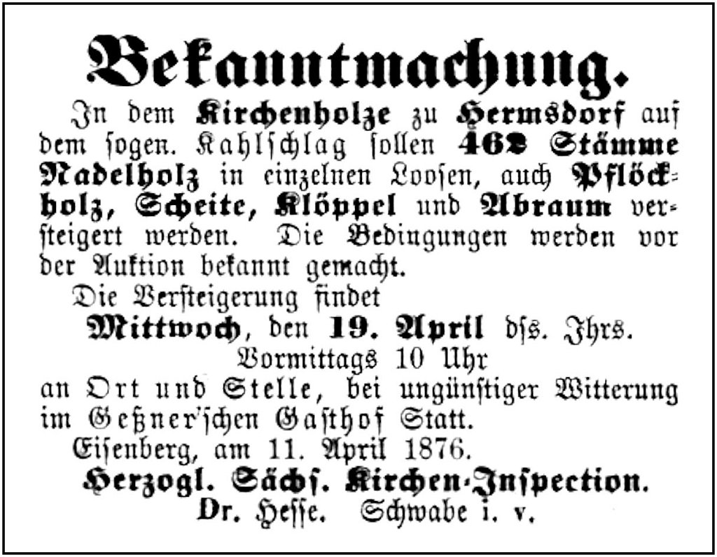 1876-04-11 Hdf Verteigerung im Kirchenholz